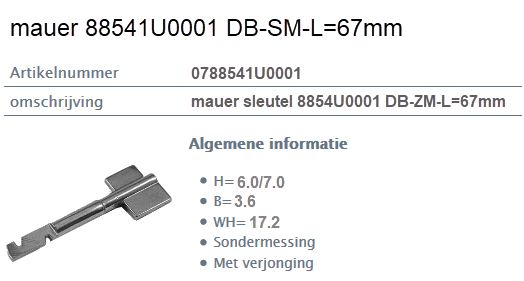 Afbeelding van MAUER dubbelbaardsleutel 0788541U0001