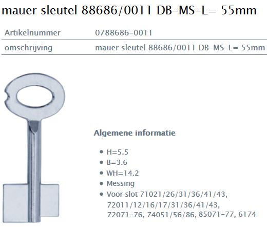 Afbeelding van MAUER dubbelbaardsleutel 0788686-0011 L= 55mm