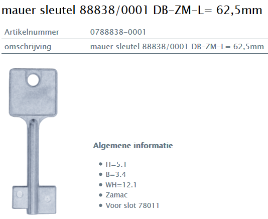 Afbeelding van MAUER dubbelbaardsleutel 0788838-0002 L= 62,5mm