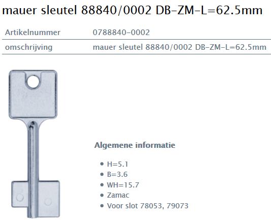 Afbeelding van MAUER dubbelbaardsleutel 0788840-0002 L=62.5mm