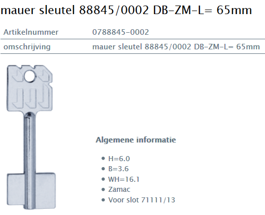 Afbeelding van MAUER dubbelbaardsleutel 0788845-0002 L= 65mm