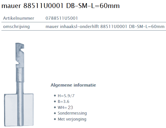 Afbeelding van MAUER dubbelbaardsleutel 0788511U0001