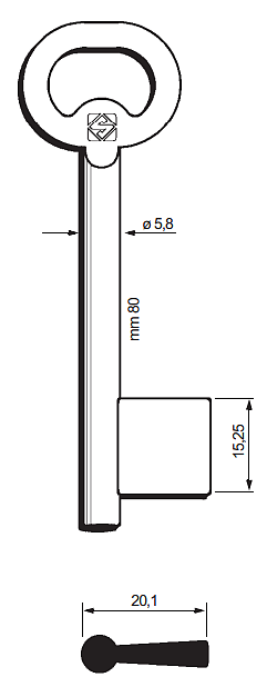 Afbeelding van Silca Klaviersleutel brass 6HOB8