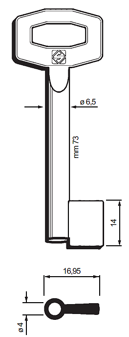 Afbeelding van Silca Klaviersleutel brass 6ORG1