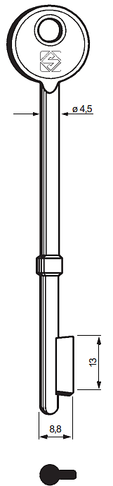 Afbeelding van Silca Klaviersleutel brass 6SE3