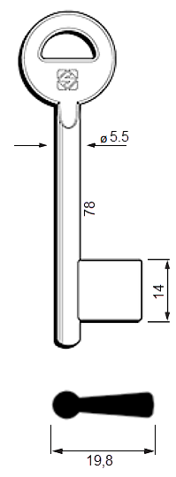 Afbeelding van Silca Klaviersleutel brass dop 5,5 MM  6NTH-1