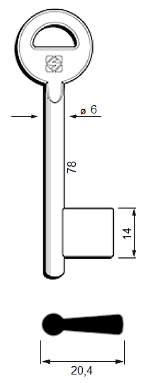 Afbeelding van Silca Klaviersleutel brass dop 6,0 MM  6NTH-2
