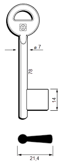 Afbeelding van Silca Klaviersleutel brass dop 7,0 MM  6NTH-4