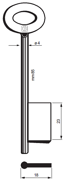 Afbeelding van Silca Klaviersleutel dop ijzer 9584 90x4mm