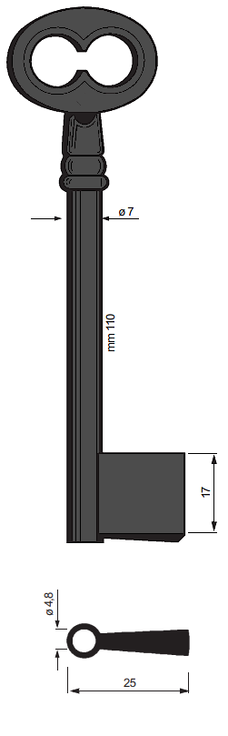 Afbeelding van Silca Klaviersleutel 6411 pijp 110x7mm