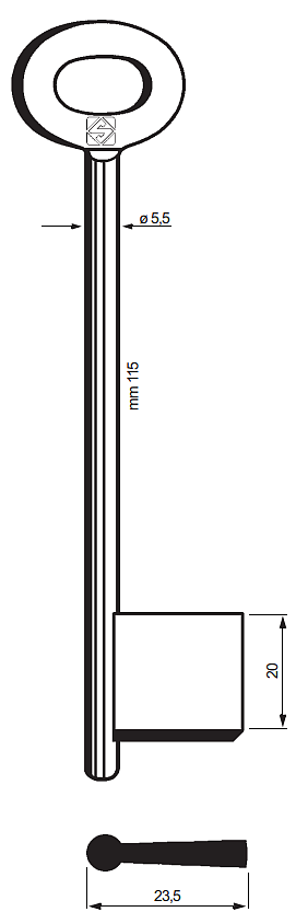 Afbeelding van Silca Klaviersleutel dop ijzer 9755  115x 5,5mm