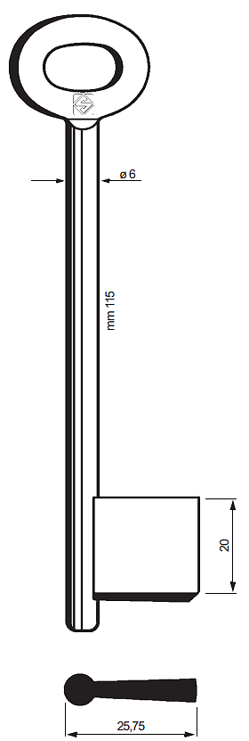 Afbeelding van Silca Klaviersleutel ijzer dop 9706 (136 6 x 110mm)