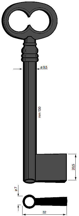 Afbeelding van Silca klaviersleutel 6613 pijp 130x9.5mm