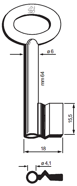 Afbeelding van Silca klaviersleutel 6865 pijp 64x6mm
