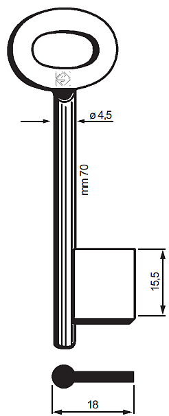 Afbeelding van Silca klaviersleutel 9407 dop 75x4.5mm