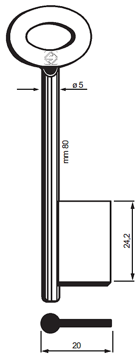 Afbeelding van Silca klaviersleutel 9585 dop 90x5mm
