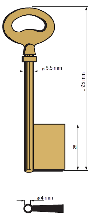 Afbeelding van Silca Klaviersleutel brass 6F14