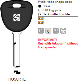 Afbeelding van Silca Transpondersleutel brass HU56RTE zonder chip