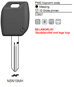 Afbeelding van Silca Transpondersleutel MH profiel  NSN19MH zonder chip