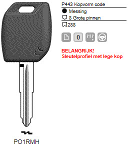 Afbeelding van Silca Transpondersleutel MH profiel  PO1RMH zonder chip