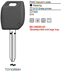 Afbeelding van Silca Transpondersleutel MH profiel  TOY43RMH zonder chip