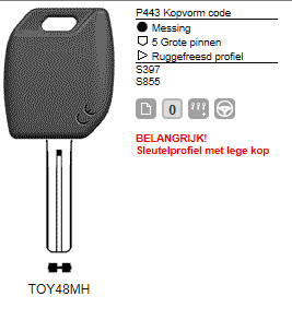 Afbeelding van Silca Transpondersleutel MH profiel  TOY48MH zonder chip