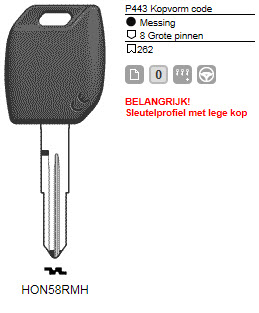 Afbeelding van Silca Transpondersleutel MH profiel  HON58RMH zonder chip