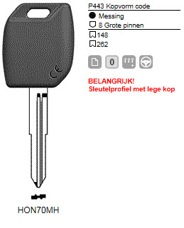 Afbeelding van Silca Transpondersleutel MH profiel  HON70MH zonder chip