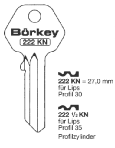 Afbeelding van Borkey 222½KN Cilindersleutel voor LIPS 35