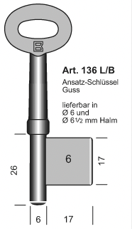 Afbeelding van Borstsleutel Art. 136L/B 6mm