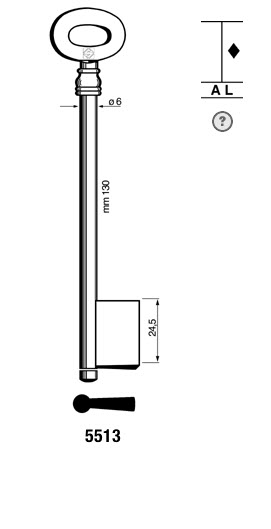 Afbeelding van Silca Klaviersleutel dop 5513 130x6mm zwart