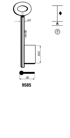 Afbeelding van Silca klaviersleutel 9585 dop 90x5mm