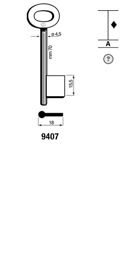 Afbeelding van Silca klaviersleutel 9407 dop 75x4.5mm