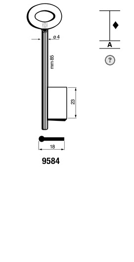 Afbeelding van Silca Klaviersleutel dop ijzer 9584 90x4mm