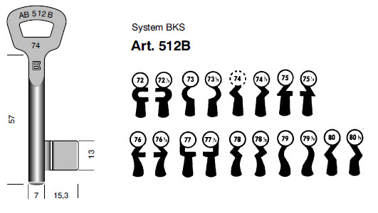 Afbeelding van BKS klaviersleutel art.  512B- 50B /77