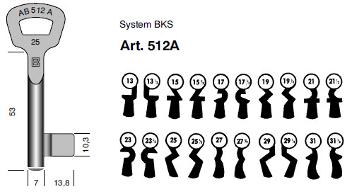 Afbeelding van BKS klaviersleutel art.  512A- 50B /19